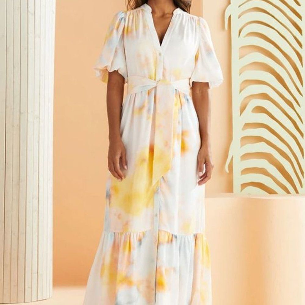 Marie Oliver White and Yellow Maxi Dress